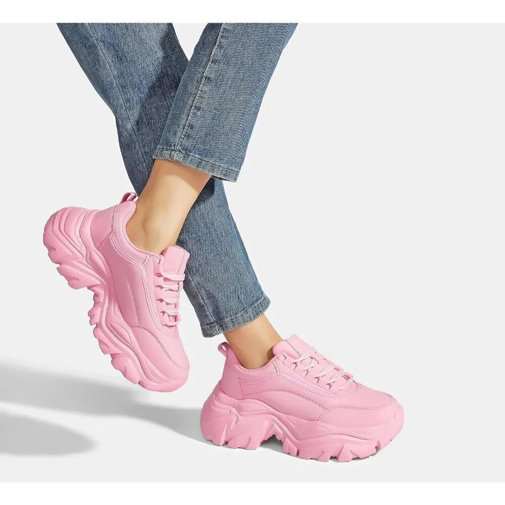 Women Leather Pink 2 Comfortable Wedge Walking Sport Sneakers Shoes